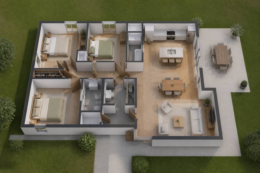 100m2 plan maison 3 chambres 3d : imaginez votre future maison familiale